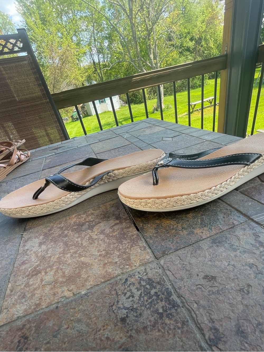 Women’s Black Thong Sandals with Espadrille Sole